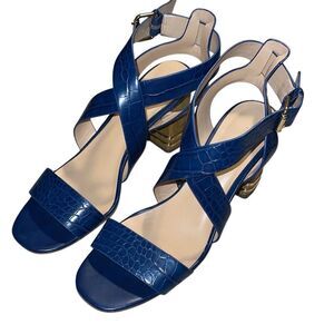 Tommy Hilfiger Women’s Blue Sadah Stacked Heel Strappy Sandals Shoes Size 8.5‎